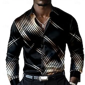 cheap Men&#039;s Satin Shirt-Men&#039;s Shirt Dress Shirt Button Up Shirt Long Sleeve Fashion Casual Party Evening Wear Causal Casual Summer Spring Fall Turndown Button Up 3D Print Black