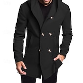 abordables Gabardina para hombre-Hombre Peacoat Gabardina Vacaciones Diario Otoño invierno Elastán Suave Ropa de calle Ropa Moda Clásico Plano Bolsillo Con Capucha Botonadura Doble