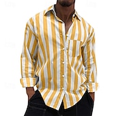 voordelige heren overhemd met knopen-Voor heren Overhemd Zomer overhemd Normaal shirt Strand hemd Overhemd met knopen Gestreepte shirts Zwart Geel Lichtgroen Blozend Roze Koningsblauw Lange mouw Gestreept Revers Vakantie Hawaii