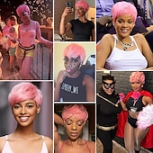 baratos Perucas de festa-pixie corte perucas para mulheres negras e brancas perucas curtas em camadas resistentes ao calor sintético colorido cosplay carnaval festa perucas