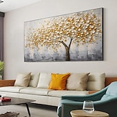 preiswerte Blumen-/Botanische Gemälde-großes 3D goldenes Baum Leinwand Ölgemälde handgemachte Herbst Natur Landschaft Malerei handgemachte Wand Kunst botanische Messer Malerei leichter Luxus für Wohnzimmer Dekor