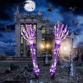 preiswerte Halloween im Freien-2 Stück Halloween-Skeletthand-Gartenlampe, Arme, Handpfähle, realistisch aussehende Halloween-Rasen-Gartendekor-Lichtrequisiten, LED-leuchtende Geisterhand in Totenkopfform, Plug-in-Lampe