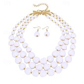 economico Accessori per acconciature-collana a catena girocollo con perline acriliche per donna, collana a catena a maglia cubana grossa alla moda alla moda boho set di bigiotteria moda regali leggeri fatti a mano