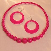 economico Accessori per acconciature-orecchini e collana pendenti alla moda retrò in acrilico rosa boho da donna anni &#039;80