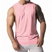 preiswerte Fitness Tank-Tops-Herren Tank Top Shirt Unterhemden Ärmellos Rundhalsausschnitt Frühling Sommer Glatt Modisch Designer Basic Sexy Urlaub Strasse Ausgehen Hellblau Weiß Rosa Top T-Shirt für Herren
