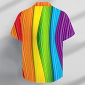 cheap Men&#039;s Printed Shirts-Men&#039;s Rainbow Shirt Button Up Shirt Short Sleeve Casual Vacation Daily Summer Turndown Collared Shirts Button Up 3D Print Rainbow