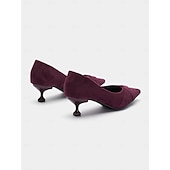 abordables Officiel-Escarpins à talon chaton en daim bordeaux pour femmes avec détail de nœud croisé pour une tenue élégante et formelle