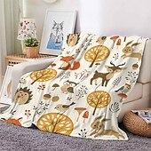cheap Blankets &amp; Throws-Autumn Animal Flannel Blanket - Soft and Cozy Fabric - Warm and Comfortable Design - Perfect for Fall Home Decor and Snuggling - Ideal for Sofa or Bed