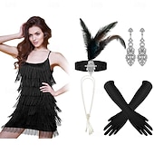 abordables Vestidos de los años 20-Rugido 20s 1920s Hasta la Rodilla Vestidos Vestido Flapper Accesorios Sin Mangas El gran Gatsby charlestón Invitado a la boda Borlas Pluma Camiseta con cuello redondo Disfraz Mujer Navidad Año Nuevo