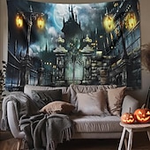 olcso halloween faliszőnyegek-halloween dekorációk gobelin jack o lámpás tök dekor fal művészet nagy függő gobelin falfestmény dekoráció fénykép háttér takaró függöny otthon hálószoba nappali koponya csontváz denevér temető