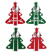 abordables Figurines de collection-Porte-couteau et fourchette de noël en feutre, 12 pièces, sac à couverts de poche en forme d&#039;arbre de noël en forme d&#039;étoile, organisateur de décoration de table pour fête du nouvel an