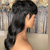 economico Parrucche di capelli veri senza cuffia-parrucca a coda di rondine dell&#039;onda del corpo dei capelli umani parrucche corte pixie cut parrucche brasiliane senza colla per capelli umani per le donne parrucca nera fatta a macchina con la