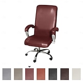 abordables Housse de chaise-housse de chaise de bureau imperméable et extensible - design simple et moderne - housse de chaise d&#039;ordinateur en cuir PU - durable et facile à nettoyer - parfaite pour protéger et améliorer les