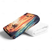 economico Set di asciugamani-telo mare con stampa albero di cocco al tramonto sulla spiaggia asciugamano da bagno morbido e ad asciugatura rapida asciugamano super assorbente asciugamano da viaggio leggero adatto per zaino in