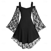 baratos Vestidos-Retro Vintage Medieval Renascentista Vestidos Viking Elfo Renda Mulheres Fantasia Baile de Máscaras Casual / Diário Adulto Vestido