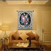 billige Jacquard vevde gobeliner-jacquard vevd billedvev gobelin aubusson veggkunst hengende stor billedvev reproduksjonsvevstol bomullsvev kongelige roser belgisk billedvev (uten dusker og stang)