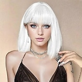 abordables Perruques de fête-Perruque bob bleu clair avec des bangs courte perruque droite bleue pour femmes cheveux mi-longs colorés perruque synthétique pour usage quotidien fête cosplay 12 pouces perruques Halloween