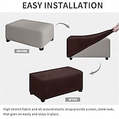 abordables Housse de pouf-Housse de pouf en velours rectangulaire, housse de rangement pour pouf, housse de repose-pieds épaisse et extensible avec bande élastique