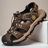 voordelige Buitensandalen-Bruin leren outdoorsandalen voor heren met verstelbare bandjes – duurzame en comfortabele wandelsandalen