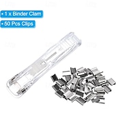 cheap Office Supplies-Paper Clam Clip Dispenser Handheld File Document Clipper with 50 Reuseable Stainless Steel Refill Clips for Home Office School