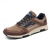 cheap Men&#039;s Sneakers-Men&#039;s Brown Casual Sneakers - Leather and Canvas Lace-Up Walking Shoes for Everyday Wear