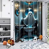 cheap Halloween Shower Curtains-Halloween Shower Curtain with Hooks for Bathroom Shower Curtain  Bathroom Decor Set Polyester Waterproof 12 Pack Plastic Hooks Skull Heads