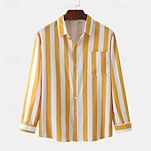 voordelige heren overhemd met knopen-Voor heren Overhemd Zomer overhemd Normaal shirt Strand hemd Overhemd met knopen Gestreepte shirts Zwart Geel Lichtgroen Blozend Roze Koningsblauw Lange mouw Gestreept Revers Vakantie Hawaii