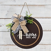 cheap Wreaths &amp; Garlands-1pc Crafting 12 Inches Welcome Sigh For Front Door Big Wooden Wreath Welcome Wreath Farmhouse Front Door Decoration Housewarming Gift for Home Outdoor Indoor