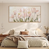 お買い得  花/植物画-手作りの油絵キャンバス壁アート装飾モダンな抽象ピンクのユリの花リビングルームホームデコレーションロールフレームなし未延伸絵画