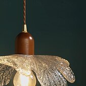 baratos Luzes pendentes-luminária pendente led branco quente 1 luz 7w moderno vidro com nervuras design de folha de lótus e26/e27 lustre com cabo ajustável luminária pendente de teto para quarto sala de estar cozinha