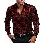 preiswerte Herren Satin Hemd-Herren Hemd Satinhemd Oberhemd Knopfhemd Blumen Party-Abendgarderobe Rote Blau Gold Grau Langarm Umlegekragen Sommer Frühling Bekleidung Knopf hoch