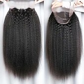 abordables Pelucas delanteras del cordón de cabello natural-Peluca recta rizada con encaje frontal de 13x6, pelucas de cabello humano con cierre frontal recto yaki transparente hd para mujeres, peluca sin cola de 20 pulgadas con densidad de 180%, prearrancada