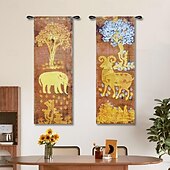 olcso Jacquard szőtt kárpitok-2db jacquard szőtt kárpit gobelin aubusson fali lógó nagy kárpit reprodukció szövőszék pamutszövet 1db arany elefánt és 1db bárány belga gobelin (bojt és rúd nélkül)