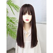 baratos Perucas Sintéticas sem Touca-Perucas sintéticas Liso Franja Lisa Peruca 20 polegadas Vermelho / Castanho Cabelo Sintético Mulheres Multi Cores