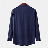 economico camicia da uomo con bottoni-Per uomo Camicia Camicia Estiva Camicia casual Camicia da Spiaggia Camicia con Bottoni Nero Bianco Blu marino Marrone Kaki Manica Lunga Semplice Colletto alla coreana Vacanza Camicia hawaiana Tasca