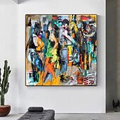 お買い得  人物画-大きな抽象キャンバス画、大きな手作りの壁アート、具象画、カラフルな壁アート、抽象人物油絵、手作りのポップアート油絵、プリントコラージュアート油絵