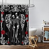 levne Halloween koupel-halloween skull sprchový závěs, moderní voděodolná polyesterová tkanina, kterou lze prát v pračce do koupelnové vany s 12 háčky