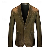 billige Blazere for menn-Herre Blazer Formell kveld Fritid / hverdag Søt Alle årstider 65%Cotton 35%Polyester Ensfarget / vanlig farge Paljetter Fritid Bryllup Enkeltkneppet Blazer Sølv Svart Rød Blå