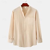 economico camicia da uomo con bottoni-Per uomo Camicia Camicia Estiva Camicia casual Camicia da Spiaggia Camicia con Bottoni Nero Bianco Blu marino Marrone Kaki Manica Lunga Semplice Colletto alla coreana Vacanza Camicia hawaiana Tasca