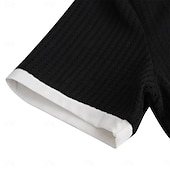 economico Maglietta casual Henley-Per uomo Camicia Henley Waffle T-shirt in maglia waffle T-shirt Tinta unica A V Esterno Informale Manica corta Pulsante Lavorato a maglia Abbigliamento Di tendenza Originale Comodo