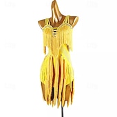 halpa kilpailumekko-Latinotanssi Tanssiasut Leninki Tupsuilla Puhdas Väri Liitos Naisten Suoritus Kouluts Hihaton Chinlon Spandex