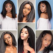 cheap Human Hair Capless Wigs-Human Hair Wig Short Medium Length kinky Straight Yaki Straight Side Part With Bangs Black Natural Color Natural Black Women Adjustable Thick Machine Made Capless Brazilian Hair All Natural Black #1B