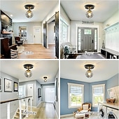 cheap Flush Mounts &amp; Semi Flush Mounts-LED Ceiling Lights 3-Color Light Source 18/41cm 1/3-Light Vintage Semi Flush Mount Ceiling Light Fixture with Glass Globe E26/E27 Black Ceiling Light for Hallway Stairway Porch Entryway Kitchen Bedroom Laundry Farmhouse 110-240V