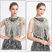 olcso Sálak és Kendők-Retró Ordító 20-as évek 1920-as évek Felszerelések Flapper fejpánt Kiegészítő készlet Fejfedők Biserna ogrlica A nagy Gatsby Flapper lány Esküvői Vendég Flitter Toll Női Esemény / Buli Esküvői