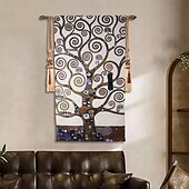 economico Arazzi tessuti jacquard-arazzo tessuto jacquard gobelin aubusson arte da parete appeso grande arazzo riproduzione telaio intreccio di cotone albero della vita arazzo belga (senza nappe e asta)