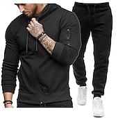 baratos moletons básicos-Homens Moletom Full Zip Hoodie Suéter Preto Cinza Claro Cinzento Com Capuz Tecido 2 Peças Diário Desportos e Ar livre Feriado Poliéster Roupa de rua Básico Casual Primavera &amp; Outono Roupa Moletons