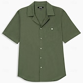 preiswerte Herren Elite Hemden-Herren Hemd Leinenhemd Kuba-Kragen-Hemd Einfarbig Urlaub Straße Schwarz Blau Braun Grün Kurzarm Frühling &amp; Sommer Bekleidung