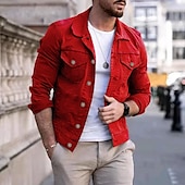 preiswerte Herrenjacken &amp; Herrenmäntel-Herren Leichte Jacke Trucker Jacke Sommerjacke Hemdjacke Urlaub Täglich Tasche Frühling &amp; Herbst Einfach Mode Klassisch Revers Regulär Schwarz Weiß Rot Marineblau Blau Jacken