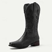 cheap Cowboy &amp; Western Boots-Men&#039;s Brown Western Cowboy Boots with Embroidered Design and Faux Crocodile Pattern - Stylish and Durable