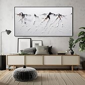 preiswerte Landschaftsgemälde-3D-Ölgemälde mit Bergmotiv, handgemalt, dickes Strukturölgemälde, beige-weißes Gemälde auf Leinwand, abstraktes strukturiertes Ölgemälde für Wandkunst, Gemälde für Wohnzimmer